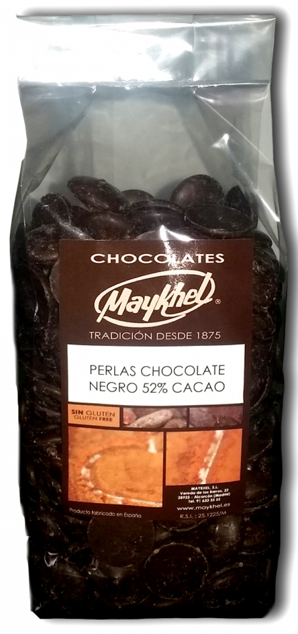 PERLAS CHOCOLATE NEGRO 52% CACAO BOLSA 500 G.