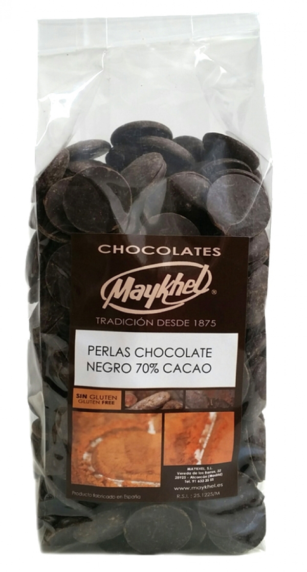 PERLAS CHOCOLATE NEGRO 70% CACAO BOLSA 500 G.